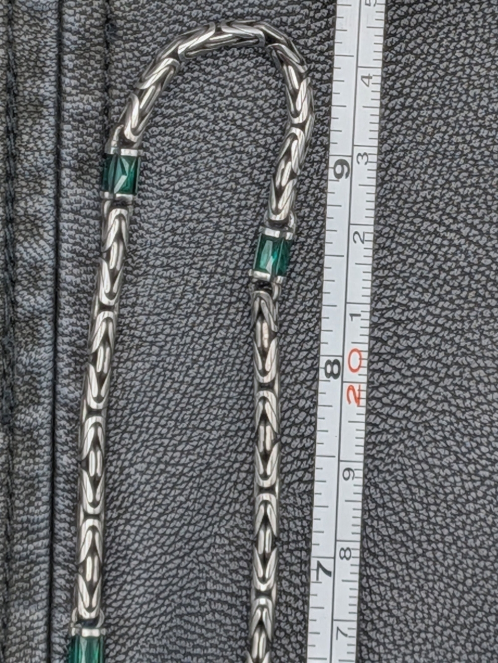 Men's Silver Chain Necklace with Dark Green Accents - Picture 6 of 6